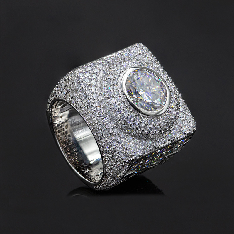 Bubble Letter Silver Moissanite VVS Eye Ring for Men Hip Hop Jewelry