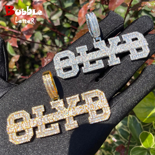 Bubble Letter Iced Out Necklace for Men Prong Setting Pendant Real Gold Plated Hip Hop Jewelry