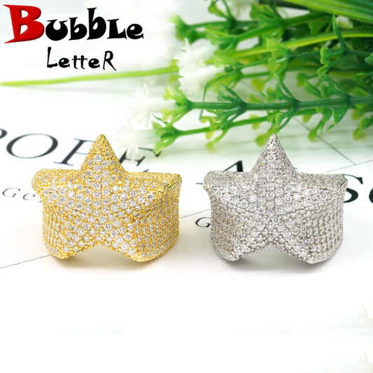 Bubble Letter Silver Moissanite VVS Sea Star Ring for Men Hip Hop Jewelry