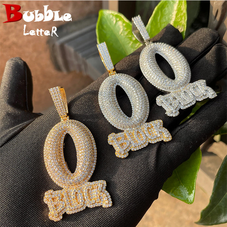 Bubble Letter Iced Out O Block Pendant Real Gold Plated Cubic Zirconia Micro Pave Hip Hop Jewelry