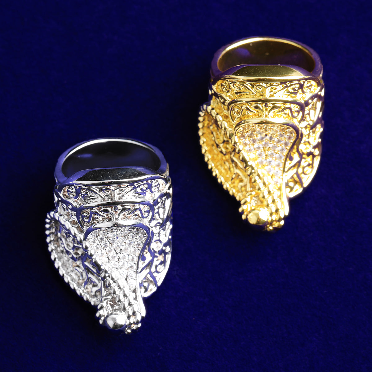 Bubble Letter Iced Out Saddle Ring for Men Real Gold Plated Copper Cubic Zirconia Hip Hop Jewelry