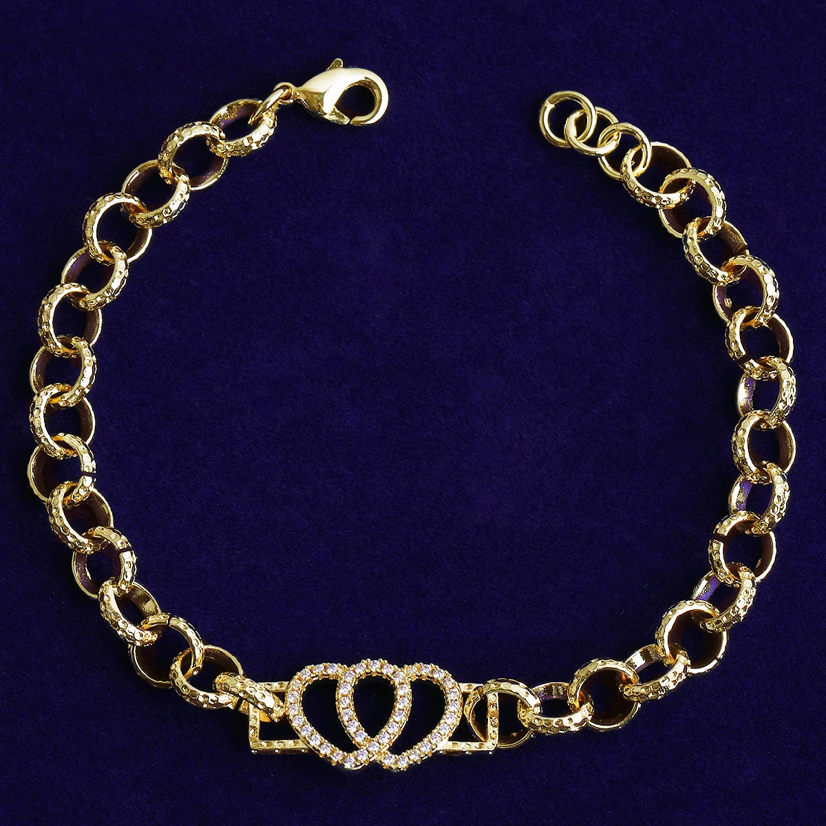 Bubble Letter Belcher Link Two Hearts Bracelet for Women Real Gold Plated Hip Hop Jewelry