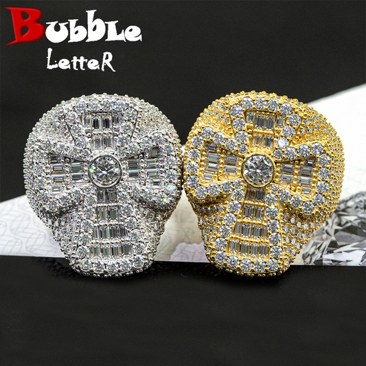 Bubble Letter Silver Moissanite VVS Baguette Cross for Men Hip Hop Jewelry