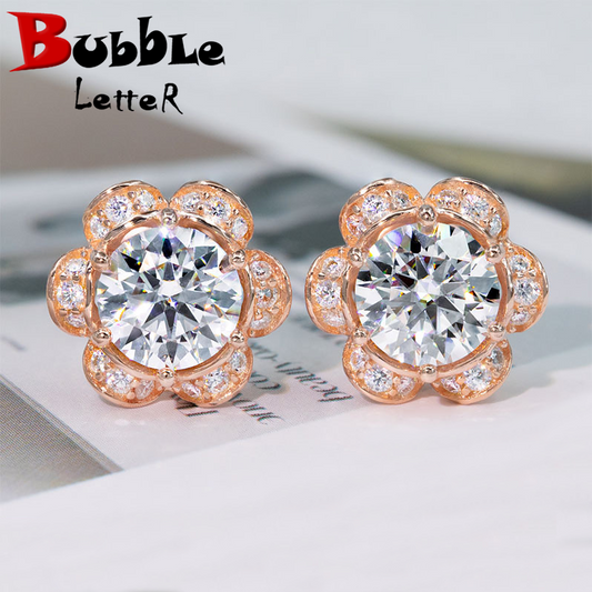 Bubble Letter Silver Moissanite VVS Sun Flower Stud Earring for Men Hip Hop Jewelry