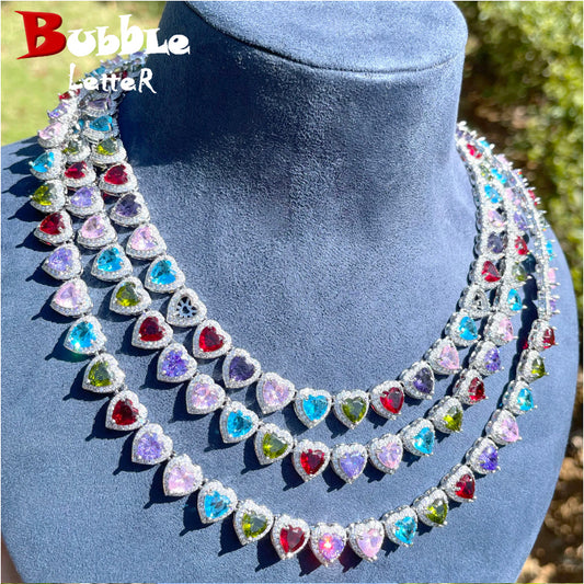 Bubble Letter Colorful Clustered Tennis Chains for Women Necklace Choker Hip Hop Jewelry