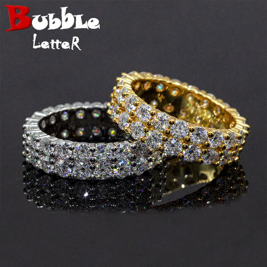 Bubble Letter Silver Moissanite Double Layers Tennis Ring for Men Hip Hop Jewelry
