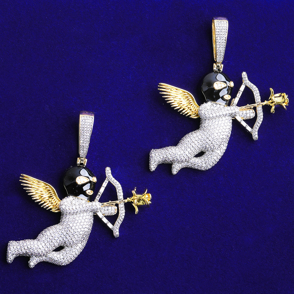 Bubble Letter Iced Out Angel Wing Arrow Necklace Pendant for Men 5A Real Gold Plated Hip Hop Jewelry