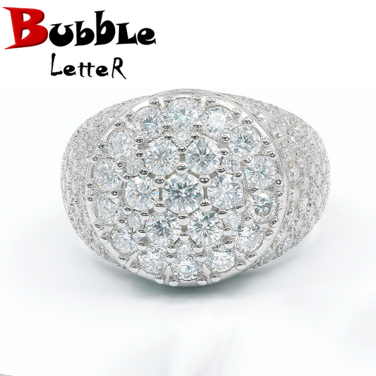 Bubble Letter Silver Moissanite VVS Sun Flower Men Ring Hip Hop Jewelry