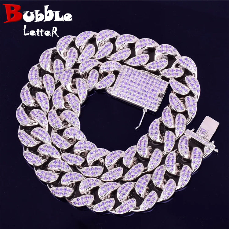 Bubble Letter Heavy Purple Zircon Miami Cuban Link Chain for Men Necklace Choker Bling Hip Hop Rock Fashion Jewelry 2021 Trend