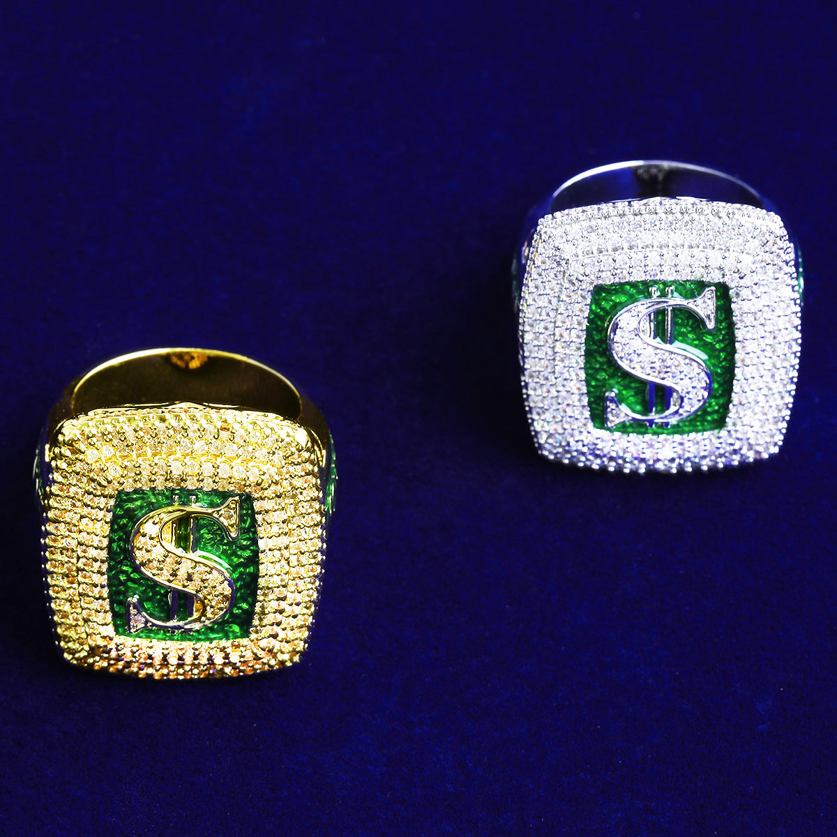 Bubble Letter Iced Out Dollar Sign $ Ring for Men 5A Cubic Zirconia Real Gold Plated Hip Hop Jewelry