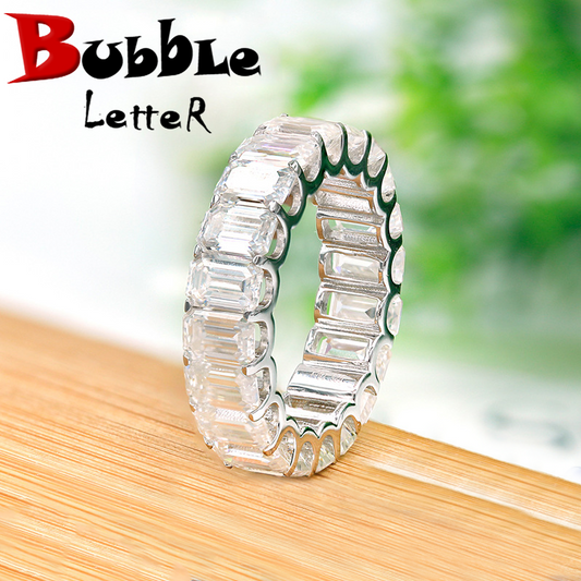 Bubble Letter Silver Moissanite VVS Baguette Women Ring Hip Hop Jewelry