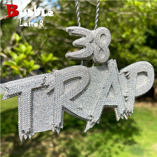 Bubble Letter Iced Out Custom 2 sizes Name Necklace Pendant for Men Micro Pave Cubic Zirconia Hip Hop Jewelry