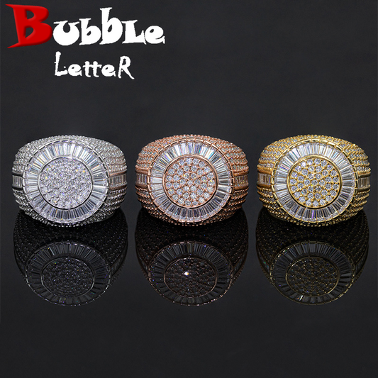Bubble Letter Silver Moissanite VVS Baguette Circle Ring for Men Hip Hop Jewelry