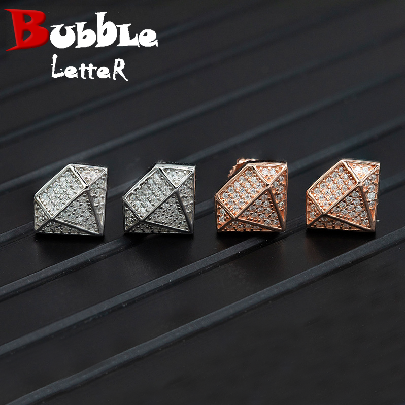 Bubble Letter Silver Moissanite VVS Diamond Shape Stud Earring for Women Hip Hop Jewelry