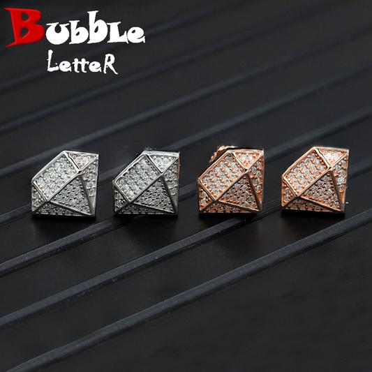 Bubble Letter Silver Moissanite VVS Diamond Shape Stud Earring for Women Hip Hop Jewelry