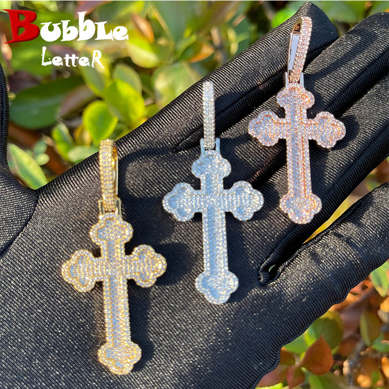 Bubble Letter Iced Out Cross Necklace for Women Micro Pave Pendant Real Gold Plated Hip Hop Jewelry 2023 Trending