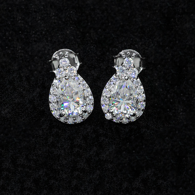 Bubble Letter Silver Moissanite VVS Water Drop Shape Stud Earring for Women Hip Hop Jewelry