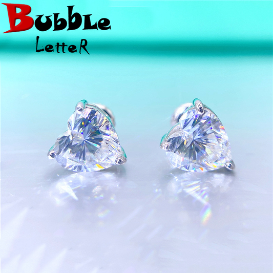 Bubble Letter Silver Moissanite VVS Heart Stud Earring for Women Hip Hop Jewelry