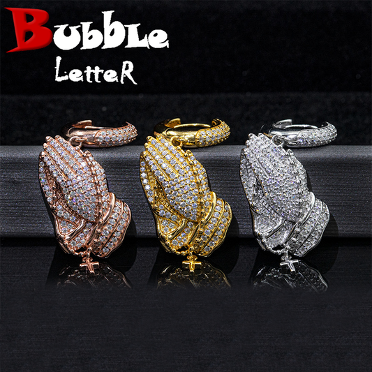 Bubble Letter Silver Moissanite VVS Pray Cross Stud Earring for Men Hip Hop Jewelry