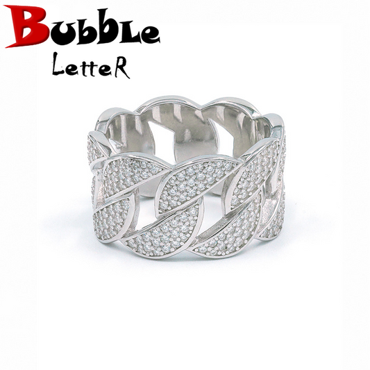 Bubble Letter Silver Moissanite VVS Leaf  Ring for Men Hip Hop Jewelry