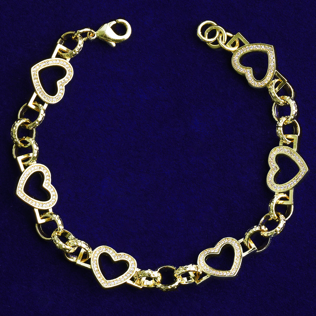Bubble Letter Iced Out Hollow Heart Belcher Link Bracelet for Women Real Gold Plated Hip Hop Jewelry