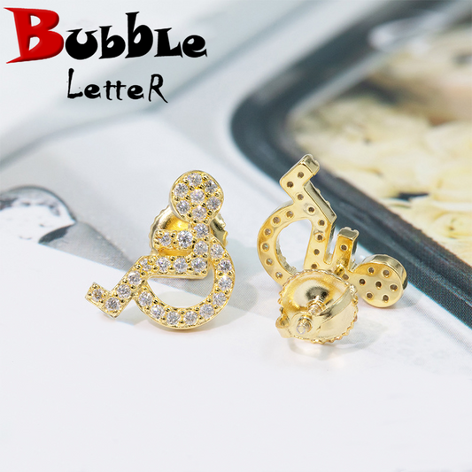 Bubble Letter Silver Moissanite VVS Chair Wheel Stud Earring for Men Hip Hop Jewelry