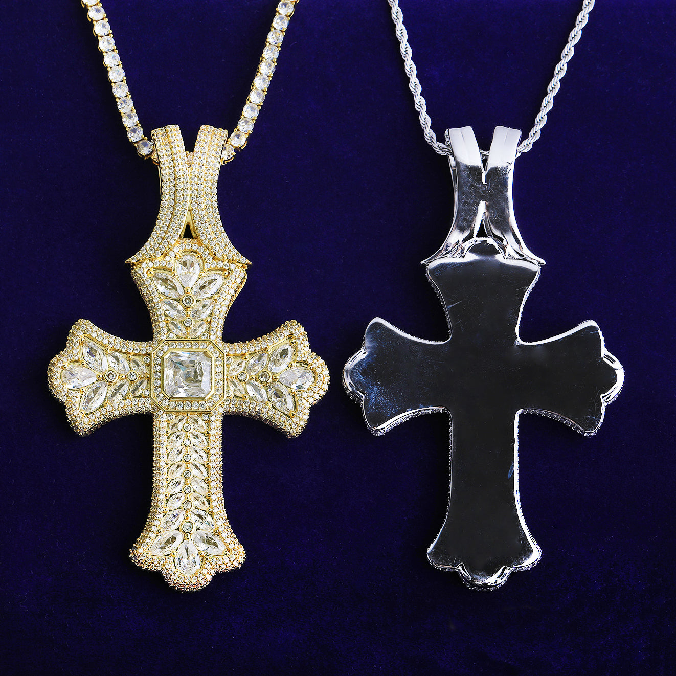 Bubble Letter Iced Out Cross Necklace Pendant for Men 5A Cubic Zirconia Gold Plated Hip Hop Jewelry