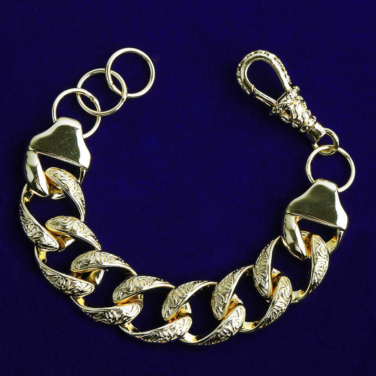 Bubble Letter Patterned Rounded Link Bracelet for Men Real Copper Gold Plated Hip Hop Jewelry