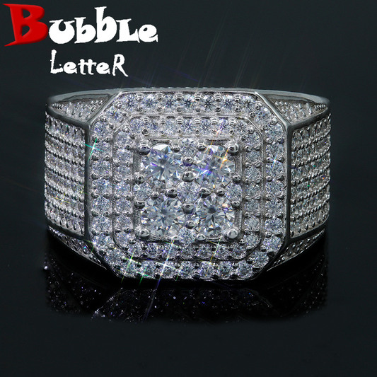 Bubble Letter Silver Moissanite Two Layers Ring for Men Hip Hop Jewelry
