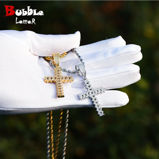 Bubble Letter Iced Out Cross Necklace for Women Dropshipping 2022 Best Selling Items