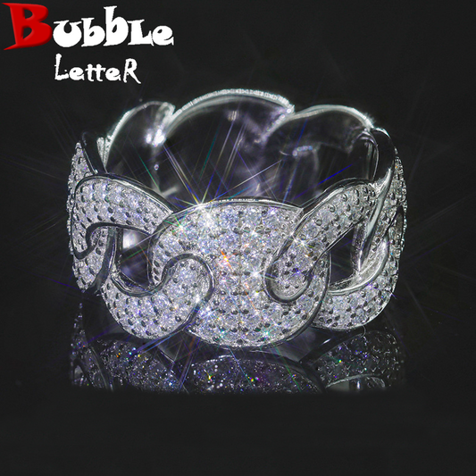 Bubble Letter Silver Moissanite VVS Coffee Bean Ring for Men Hip Hop Jewelry
