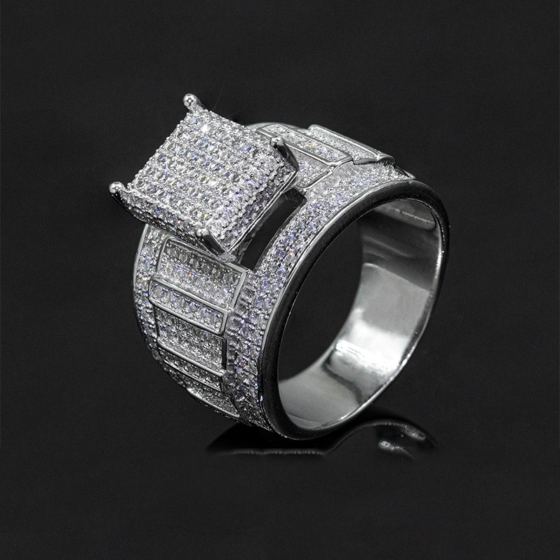 Bubble Letter Silver Moissanite Wedding Ring for Men Hip Hop Jewelry