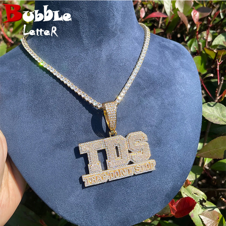 Bubble Letter Iced Out Necklace Pendant for Women Trap Don't Stop Real Gold Plated Copper Bling Charm