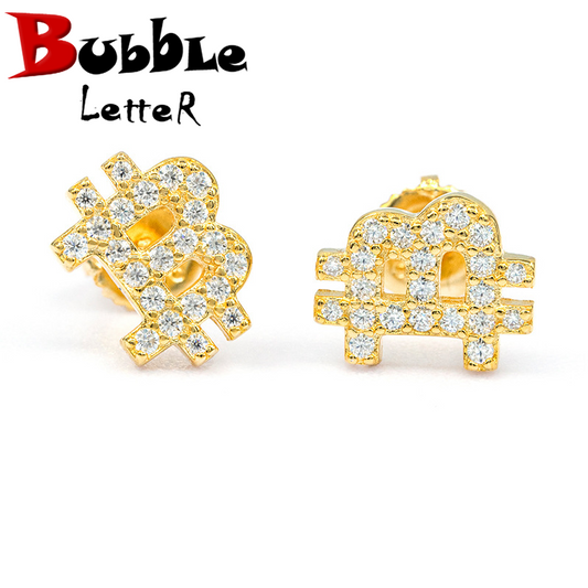 Bubble Letter Silver Moissanite VVS Tennis Bitcoin Stud Earring for Women Hip Hop Jewelry