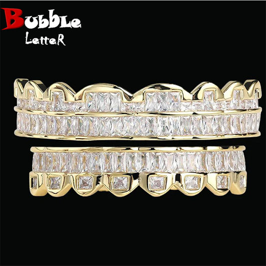 Bubble Letter Baguette Edition Top Model Luxurious Look Teeth Grillz White Gold Plated Hip Hop Jewelry 2023 Drop Shipping Trend