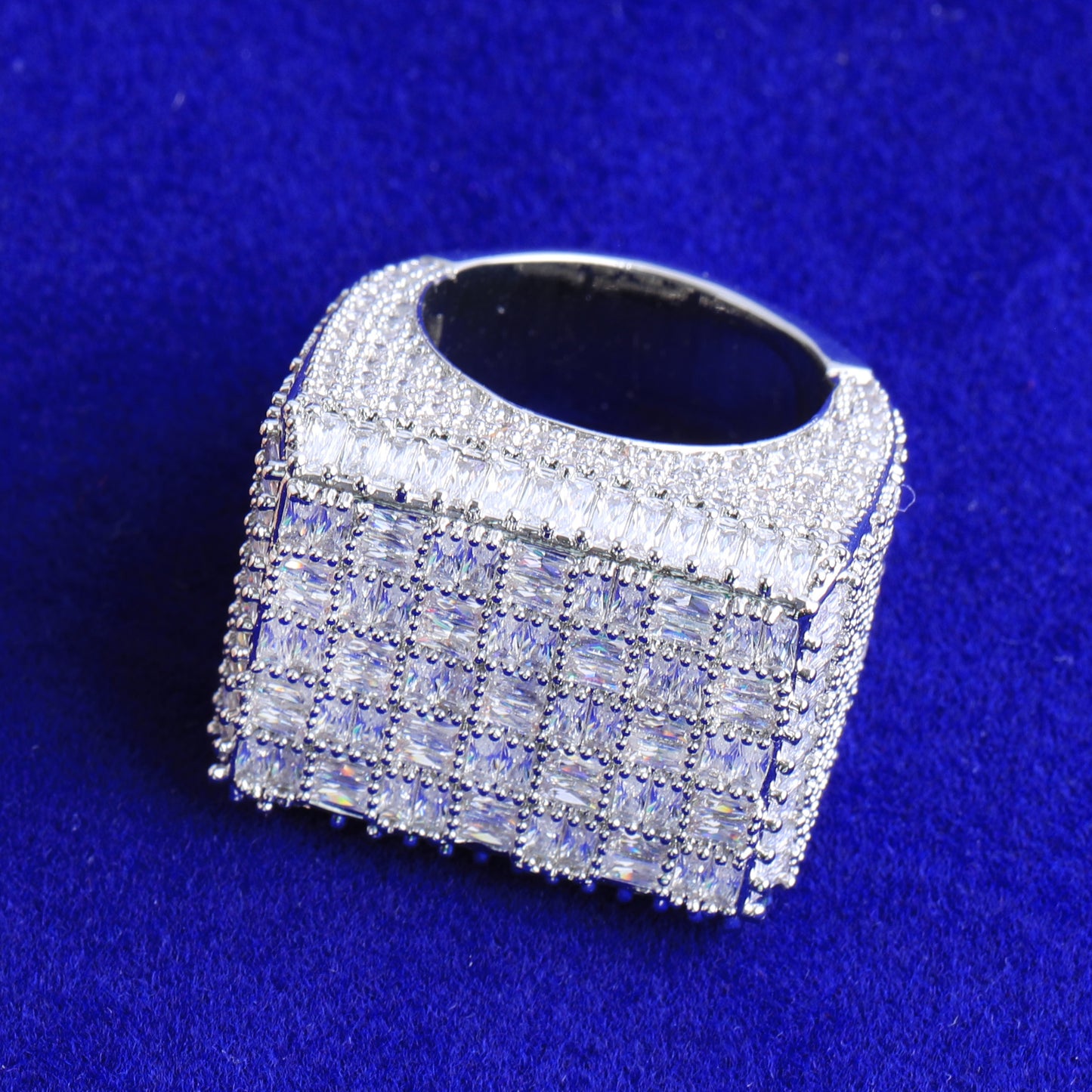 Bubble Letter Iced Out Baguette Ractangle Ring for Men Micro Pave Cubiz Zirconia Hip Hop Jewelry