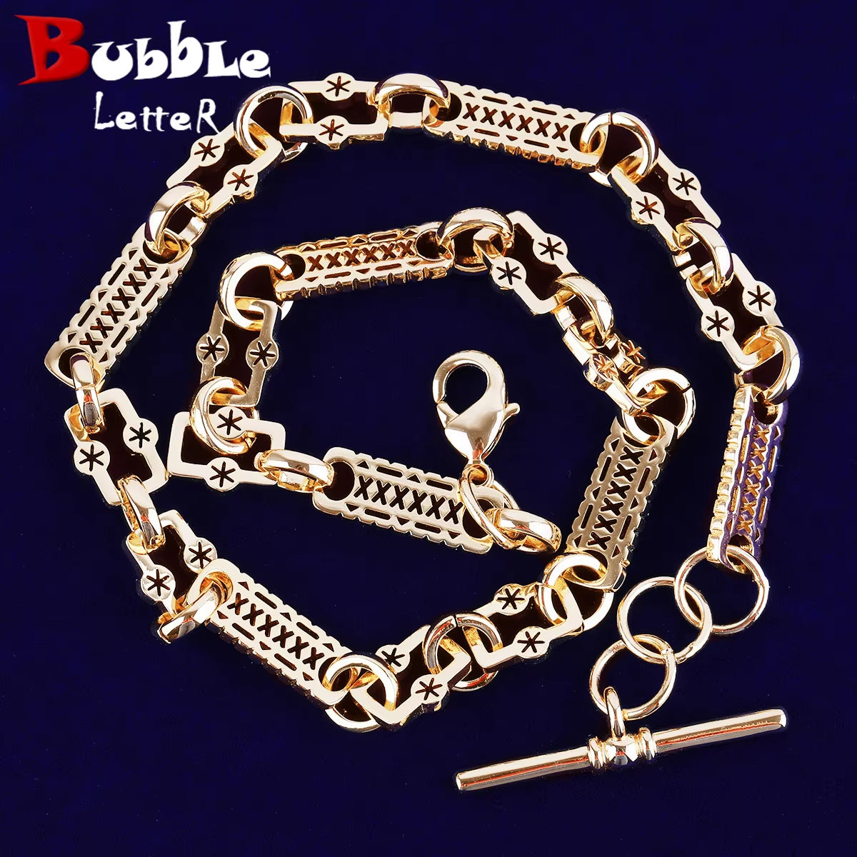 Bubble Letter Star Bar T Bar Clasp Link Chain for Women Necklace Choker Real Coper Hip Hop Jewelry