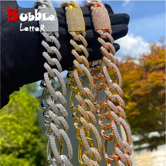 Bubble Letter Iced Out Cuban Link Chain for Men Figaro Necklace Choker Charms Bling Hip Hop Jewelry