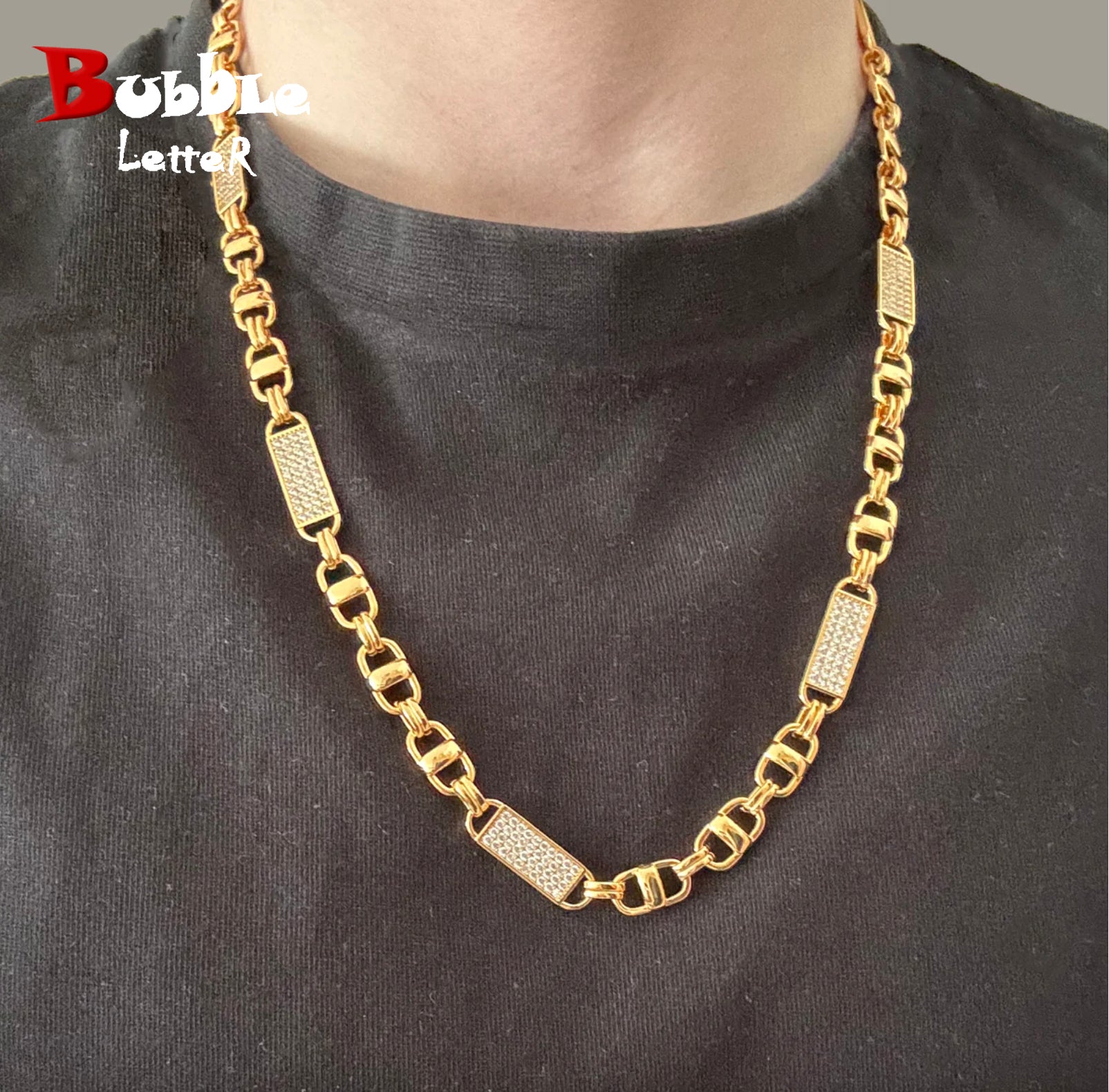 Bubble Letter 8mm Magnum King Chain for Men Necklace Choker Gold Plated Koningsketting Hip Hop Jewelry