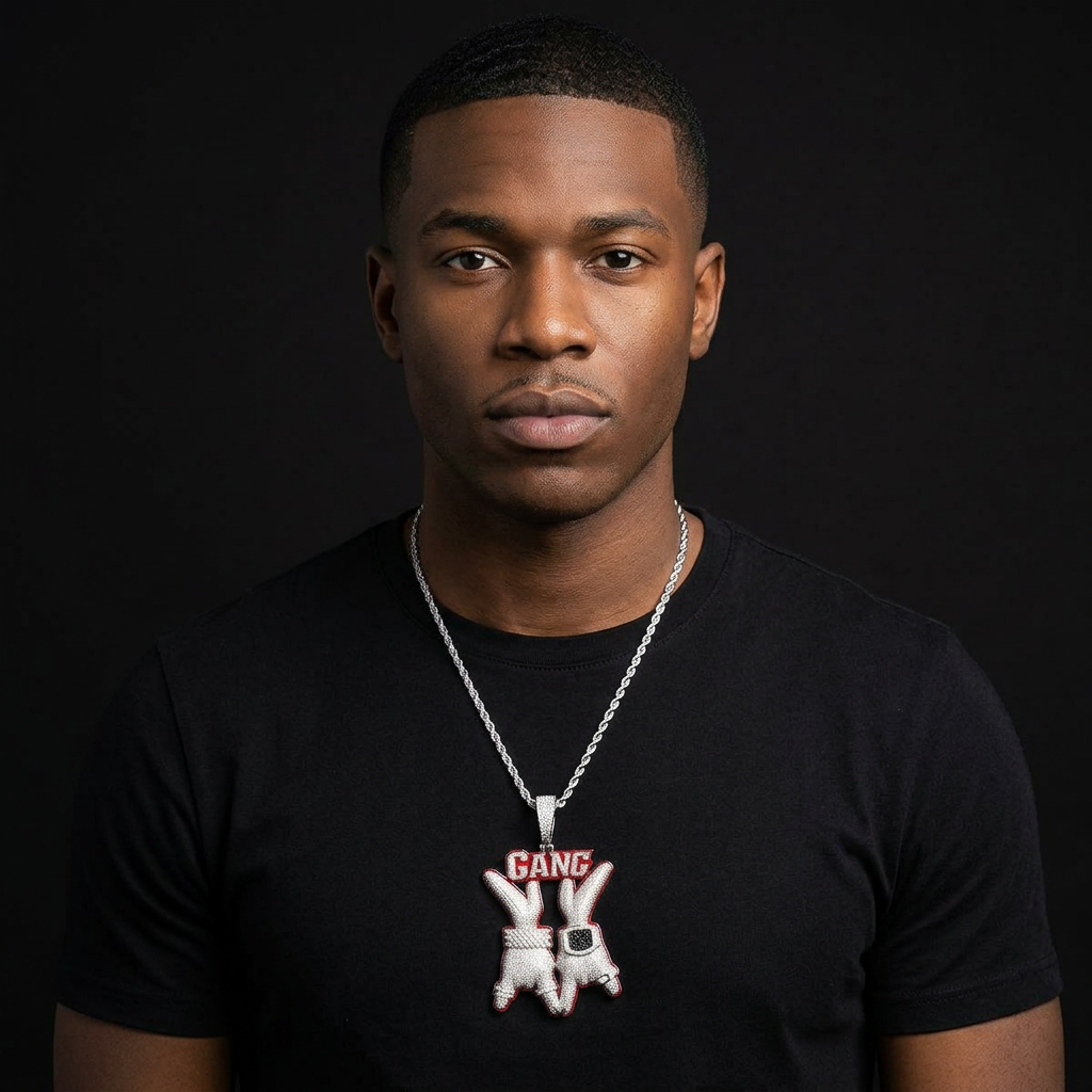 Bubble Letter Luxury Gang Necklace Pendant for Men Real Gold Plated Copper Cubic Zirconia Hip Hop Jewelry