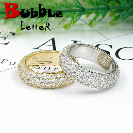 Bubble Letter Silver Moissanite VVS 4 Rows Ring for Men Hip Hop Jewelry