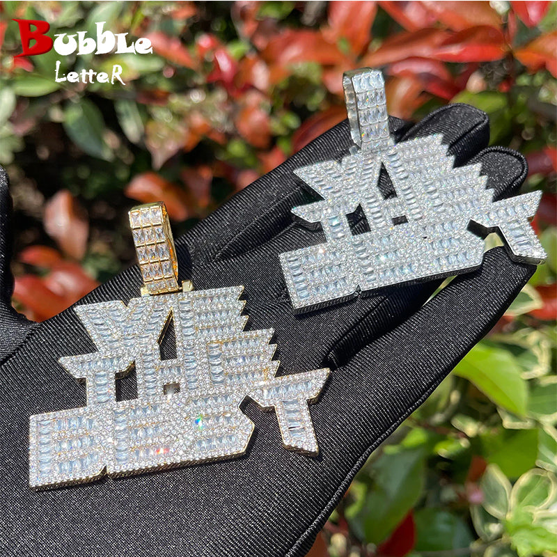 Bubble Letter Iced Out We The Best Necklace for Men Baguette Pendants Prong Setting Chain Hip Hop Jewelry