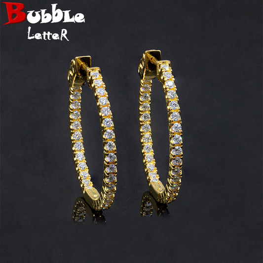 Bubble Letter Silver Moissanite VVS Tennis Eardrop Earring for Women Hip Hop Jewelry