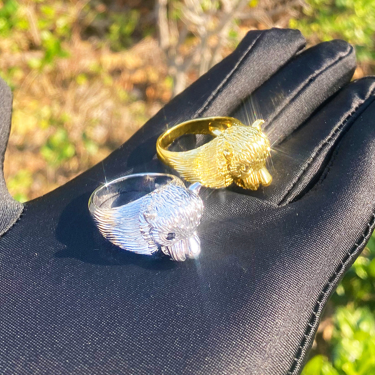 Bubble Letter Bear Head Ring for Men Real Gold Plated Hip Hop Jewelry