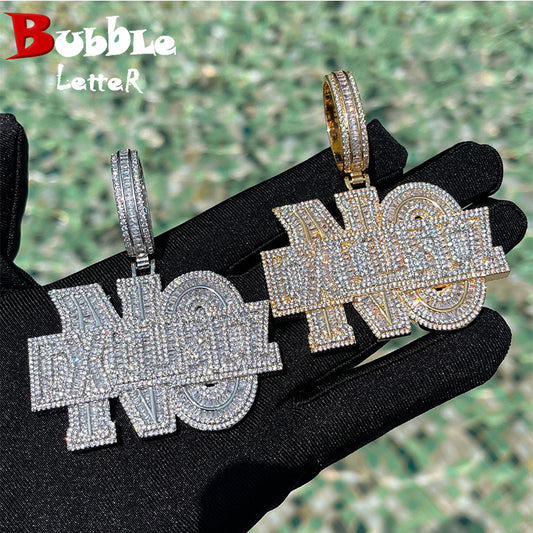 Bubble Letter No Excuse Necklace for Men Iced Out Pendant Real Gold Plated Cubic Zirconia Hip Hop Jewelry