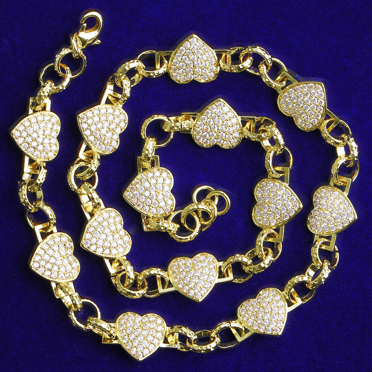 Bubble Letter Belcher Link Heart Chain Necklace for Men Real Gold Plated Copper Cubic Zirconia Hip Hop Jewelry