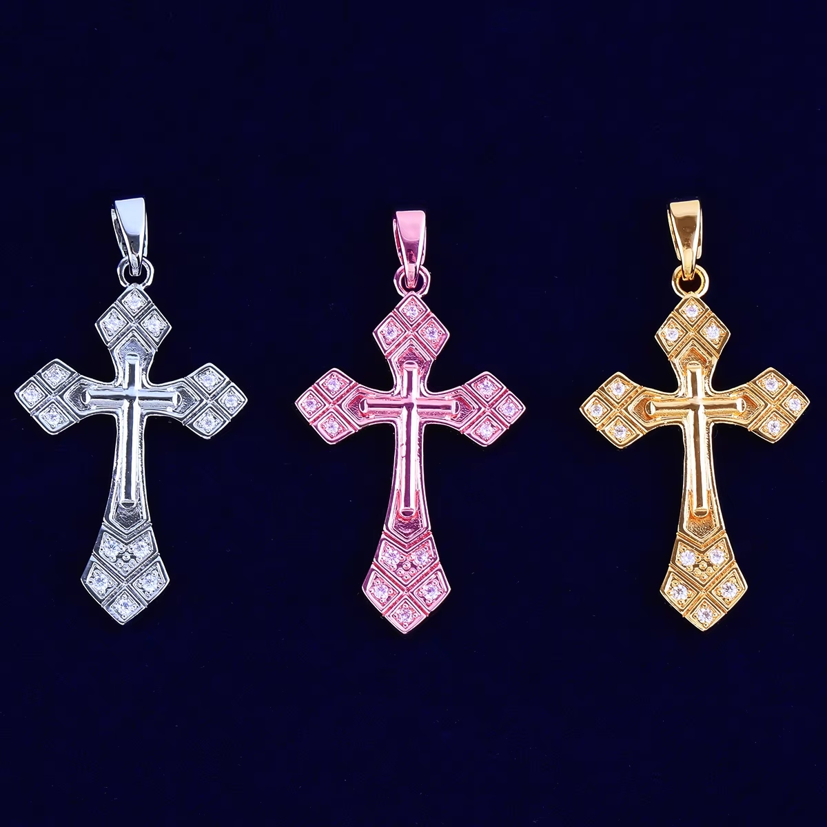 Bubble Letter Arrow Cross Necklace Pendant for Women Prong Setting Cubic Zirconia Hip Hop Jewelry