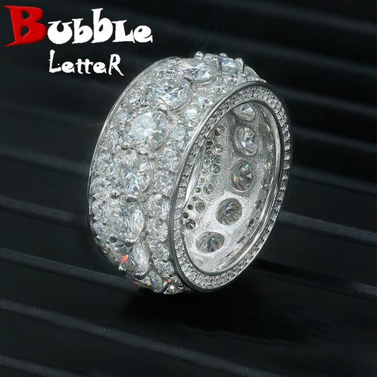 Bubble Letter Silver Moissanite VVS Men Ring Hip Hop Jewelry