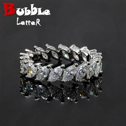 Bubble Letter Silver Moissanite VVS Leaf Shape Ring for Women Hip Hop Jewelry