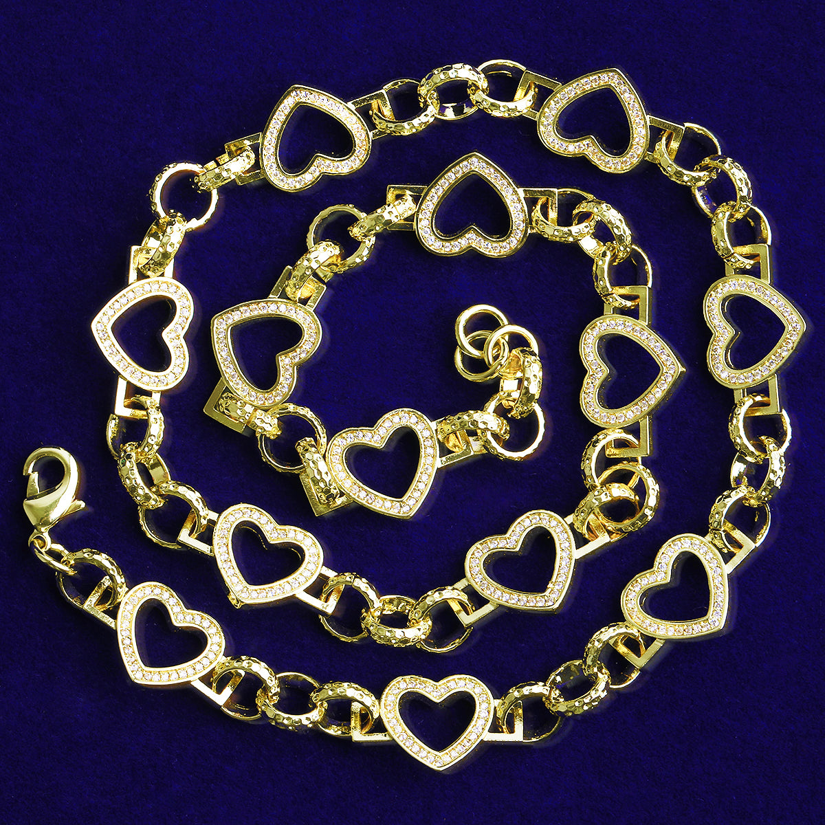 Bubble Letter Iced Out Hollow Heart Belcher Link Chain for Women Real Gold Plated Hip Hop Jewelry